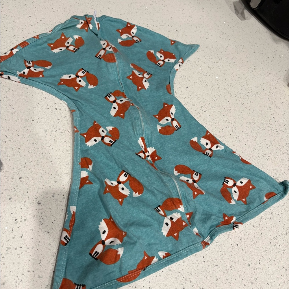 Zipadee Zip 4-8months Teal Baby Swaddle with Orange Fox Print